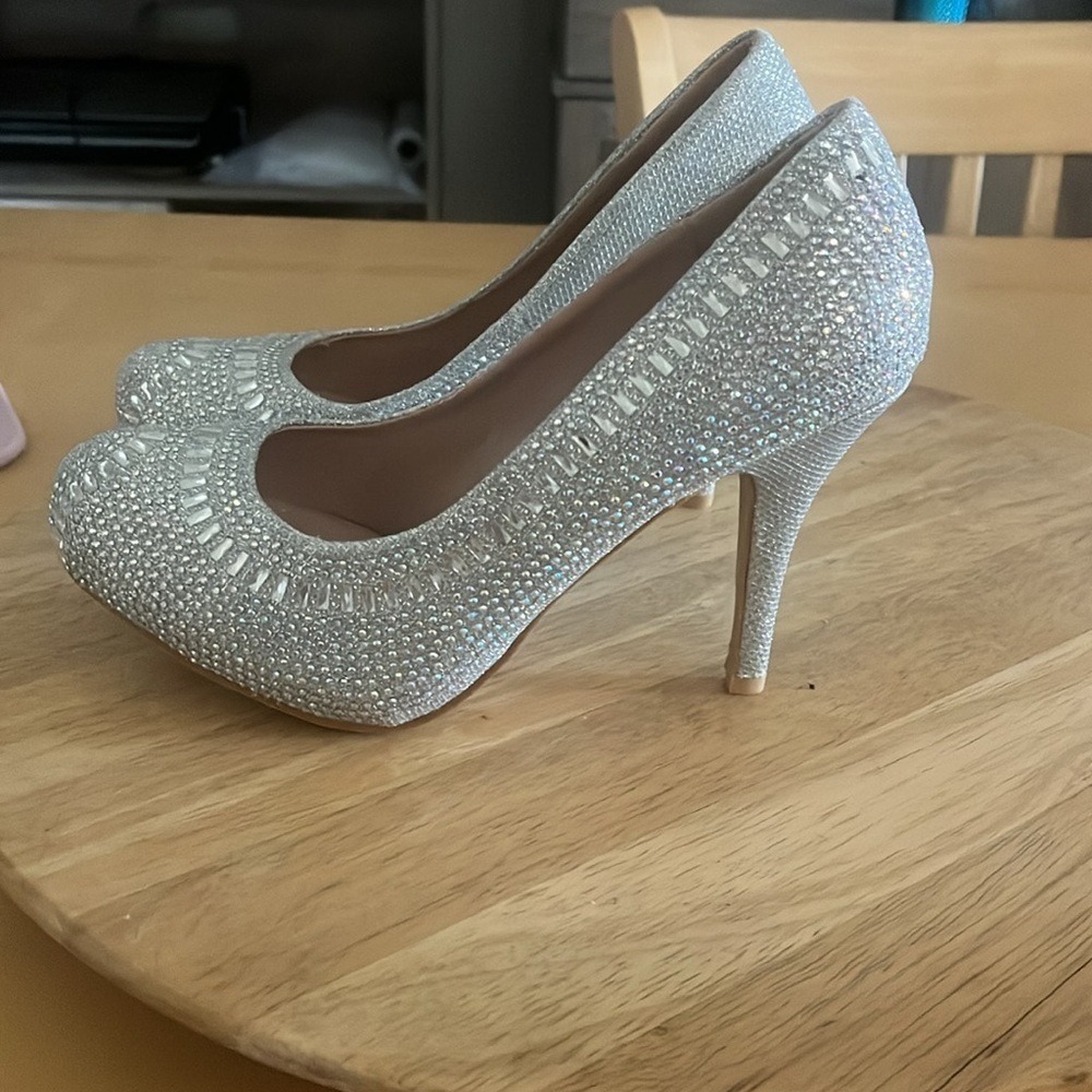 Forever 21 Silver Crystal Embellished Heels